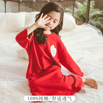 Qiute fairy tale girl nightgown spring and autumn children long sleeved pajamas girl princess middle child cotton home clothing cute