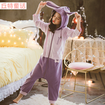 Girls Spring and Autumn Kick Prevention Cold Long Sleeve Cotton One-piece Pajamas Children Autumn Girls Baby Cartoon Home Clothes