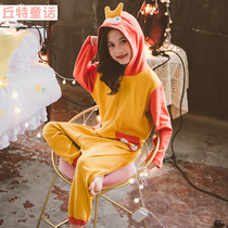 Girls Spring and Autumn Kick Long Sleeve Cotton One-piece Pajamas Children Autumn Little Girl Cute Baby Cartoon Home Clothes