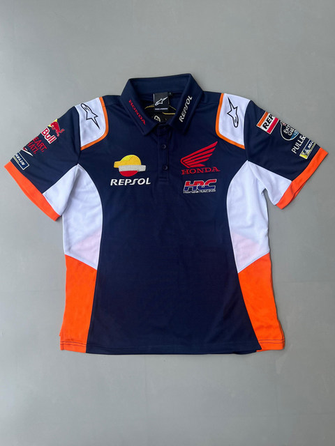 Suitable for a Xingwei Shuang Motorcycle Short-Sleeve Marquez Hrc Lapel Fully Embroidered Factory Team Uniform Motogp Quick-Drying Summer