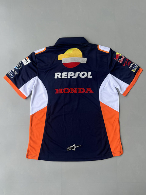 Suitable for a Xingwei Shuang Motorcycle Short-Sleeve Marquez Hrc Lapel Fully Embroidered Factory Team Uniform Motogp Quick-Drying Summer