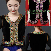 Séquences de danse du Xinjiang Machia Machia Uyghur éolienne à grande échelle gilet de velours en velours Waistcoat Shoulder Vests