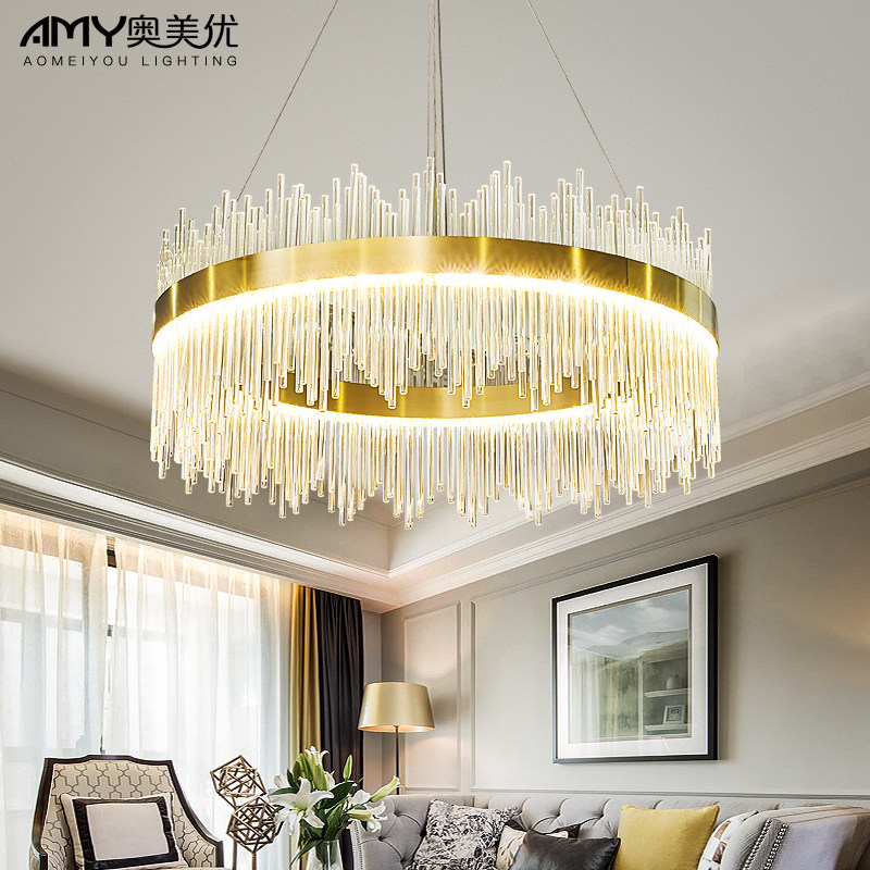 Crystal light 2020 new living-room light rear modern light lavish chandelights round minimalist Nordic bedroom dining room lamps