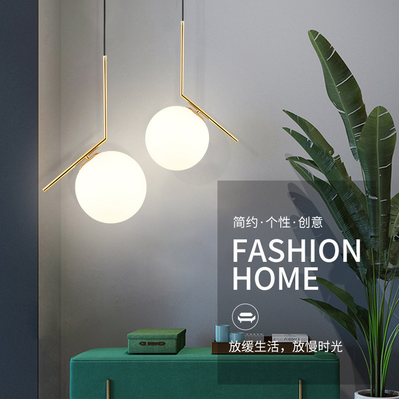 Bedroom headboard pendant lamp glass iron art loft minimalist walking track lamp Xuanguan corridor Nordic round dining room small hanging lamp