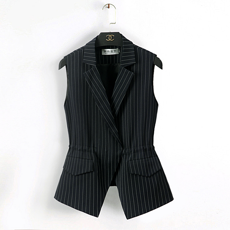 Spring and Autumn New Korean Style Summer Waist-Cinching Versatile Sleeveless Short Blazer Striped Vest Women's Slim-Fit Cardigan Thin Jacket Spring and Autumn New Korean Style Summer Waist-Cinching Versatile Sleeveless Short Blazer Striped Vest Women's Slim-Fit Cardigan Thin Jacket