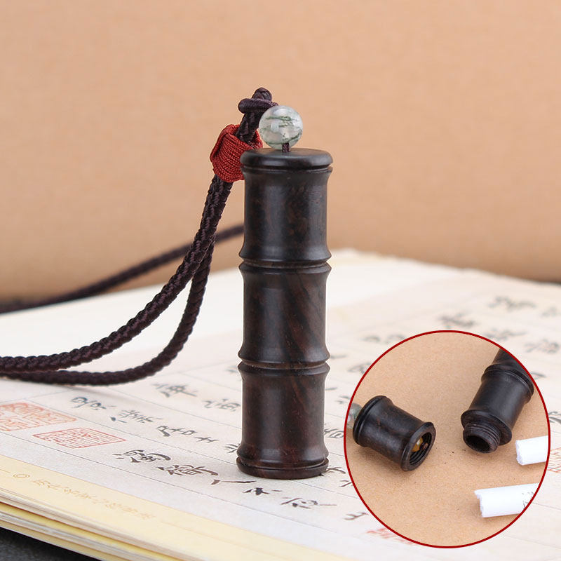 Pendant with peace charm hollow ebony bamboo knot Gawu box letter holder necklace ethnic wind sweater chain for men and women