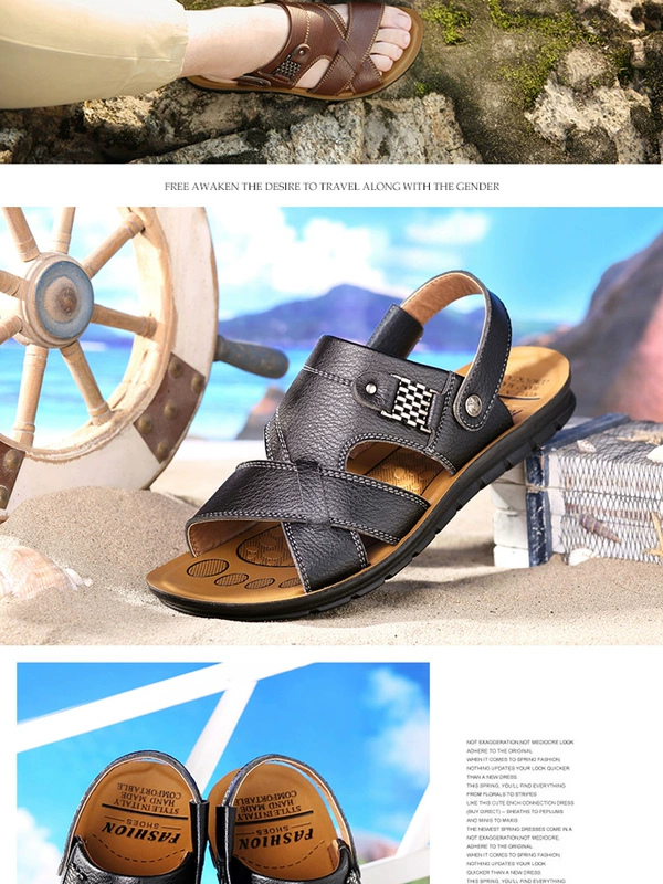 Giày nam mùa hè sandal da đế xuồng nam thoáng khí