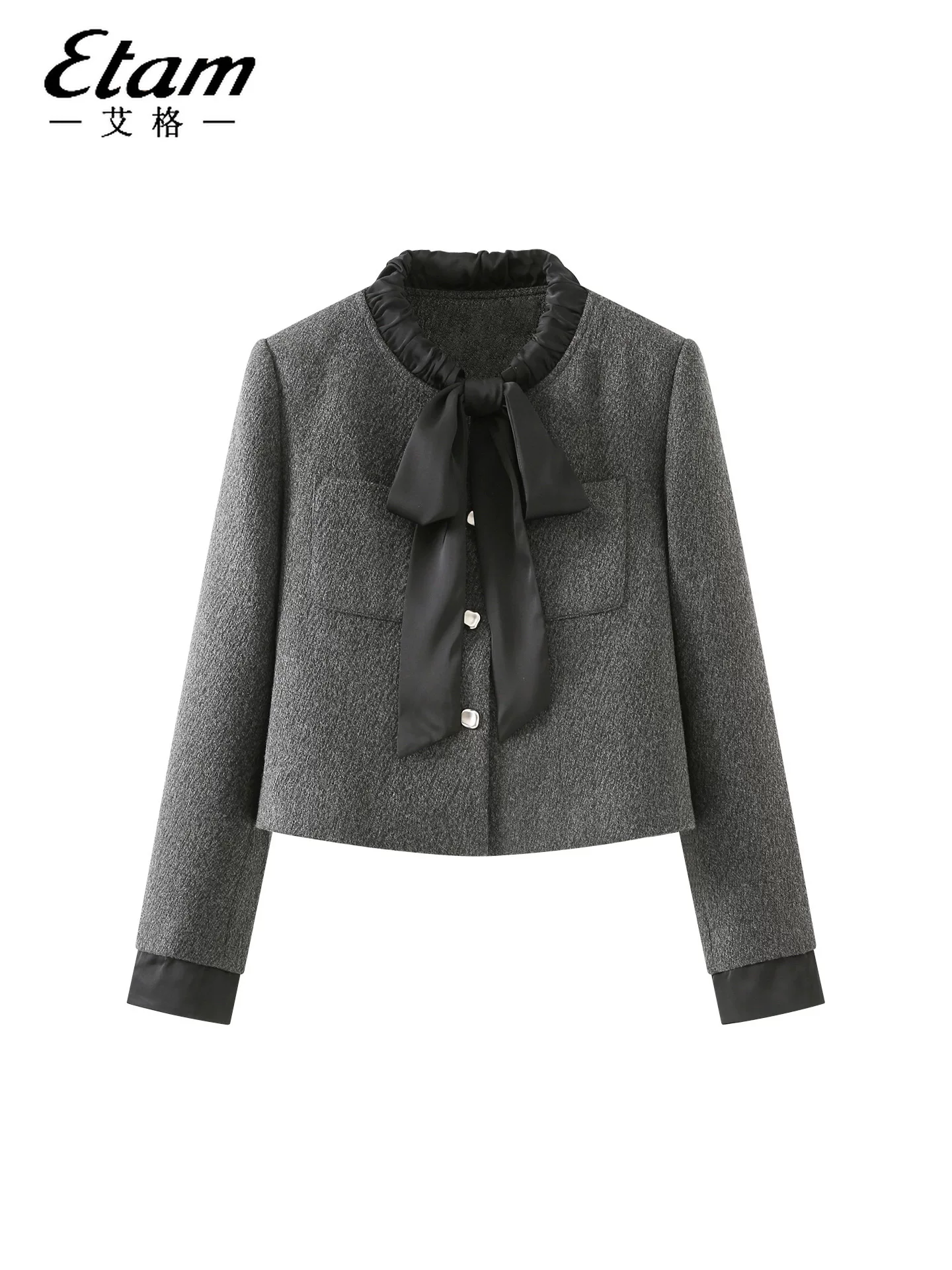 Короткая зимняя шерстяная куртка-пуховик с бантом, стиль Chanel