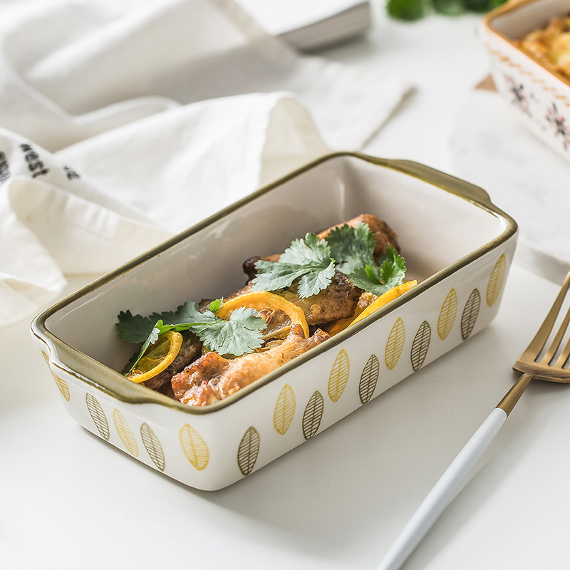 Rectangular plate ceramic baking oven dedicated cheese baked FanPan household American baking utensils creative dish