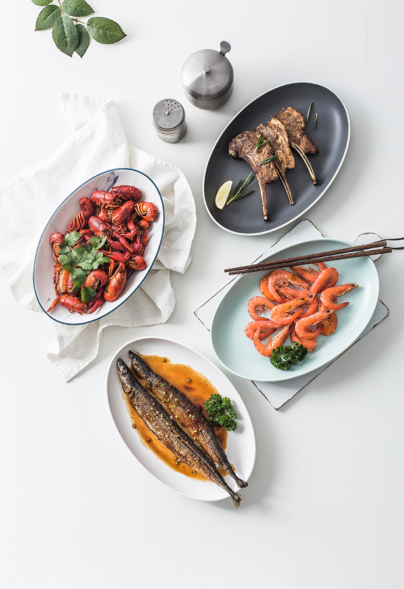 The Nordic idea ceramic household Japanese dish dish dish dish rectangular fish fruit bowl steamed fish dish dish dish