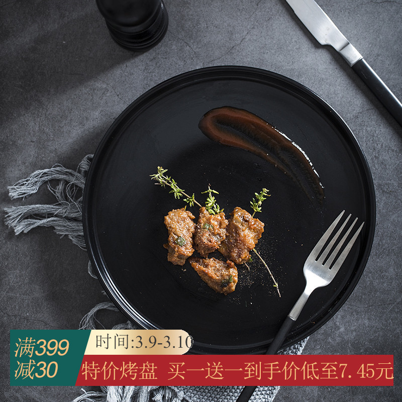 Japanese dinner plate flat contracted plates under glaze color porcelain tableware creative western - style meal plate of pasta dishes