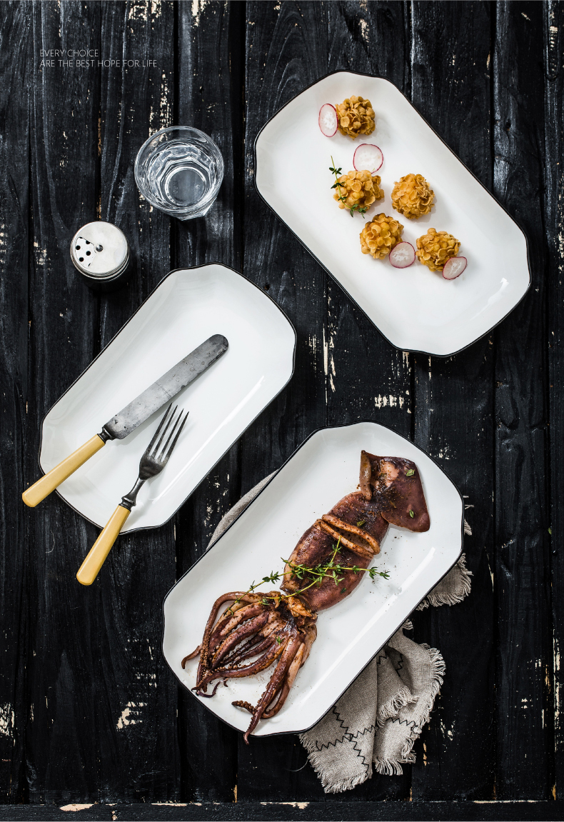 The Food dish ceramic household Japanese - style tableware rectangular fish dish plate plate plate creative fruit bowl of steamed fish