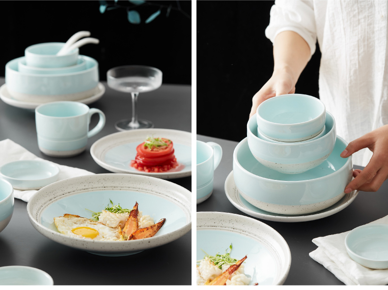 Nordic ceramic tableware plate sets single soup bowl creative combination of household food dish to eat bowl meal all the plates