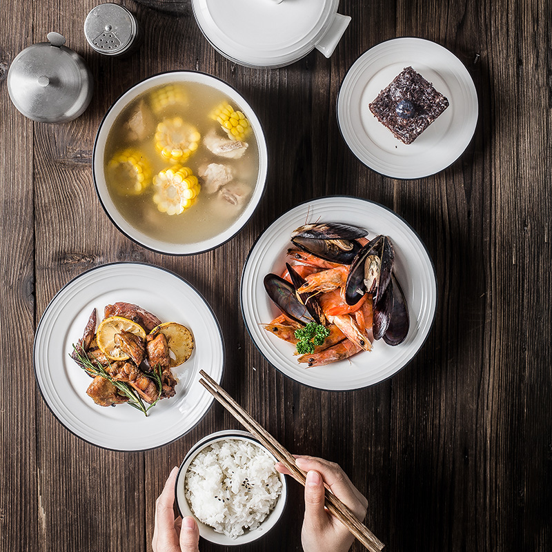 Ins tableware web celebrity dishes suit household Japanese chopsticks dishes by 2/4 one set of ceramic bowl bowl combined northern dishes