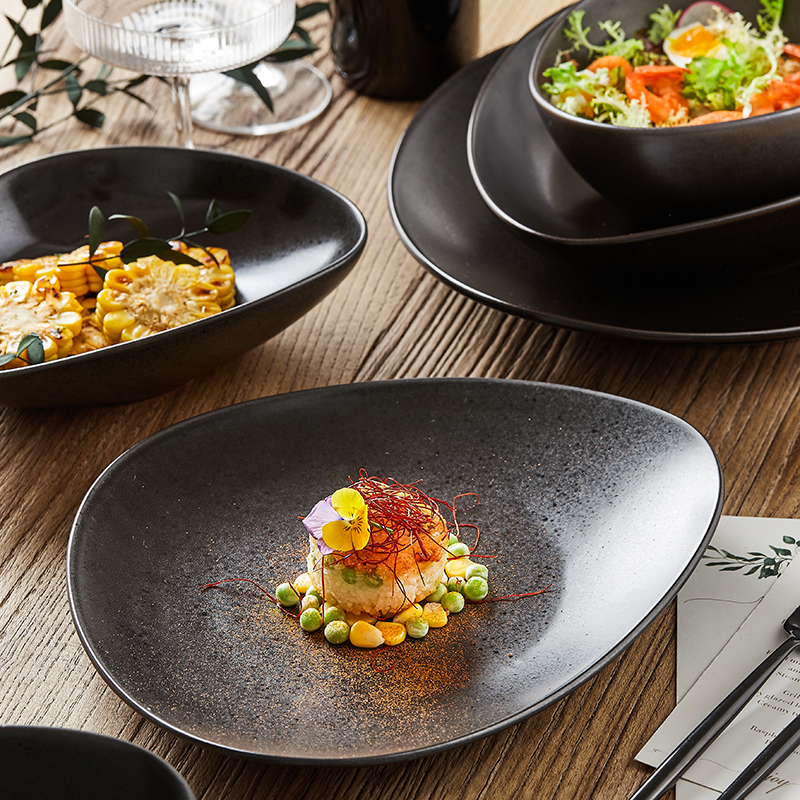 Japanese ceramics tableware with irregular shaped disc western - style food plate disc single dessert plate contracted individuality creative cuisine