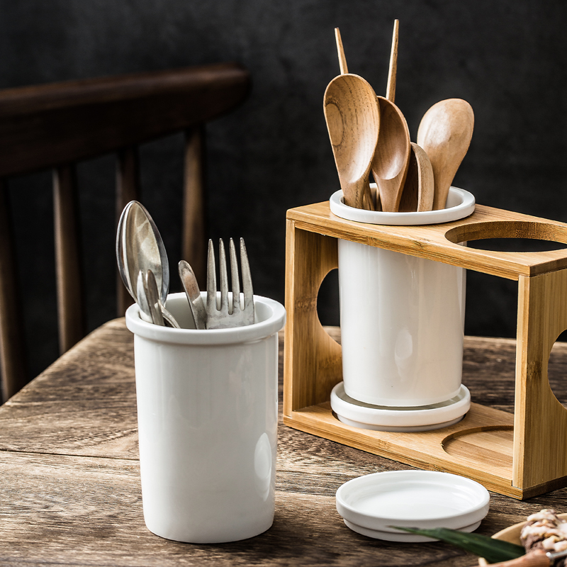 Creative bamboo chopsticks rack kitchen ceramic tube of chopsticks chopsticks box mould proof drop groceries to receive a knife and fork spoon, chopsticks boxes