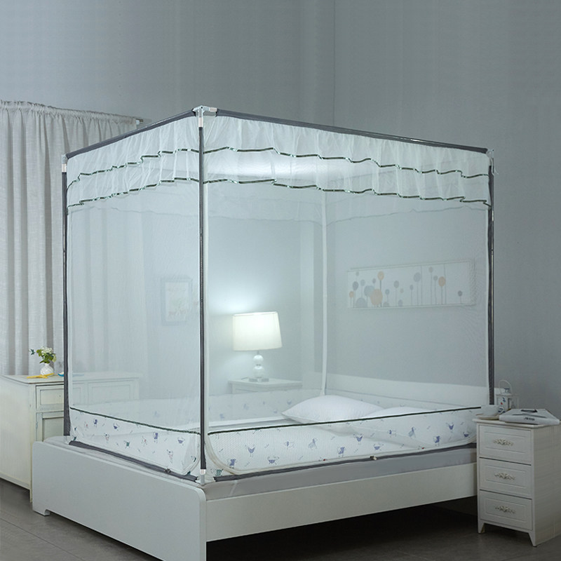 Jiao Meng sitting bed mosquito net Three-door zipper square roof single double household 1 5m 1 8m bed Wrought iron paint bracket