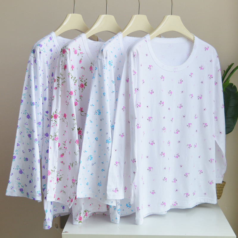 Spring and Summer Women's Floral Pajamas, Old-Fashioned Pure Cotton Thin Style, Loose-Fitting Cotton Home Wear Top for Middle-Aged and Elderly People, Single Piece
