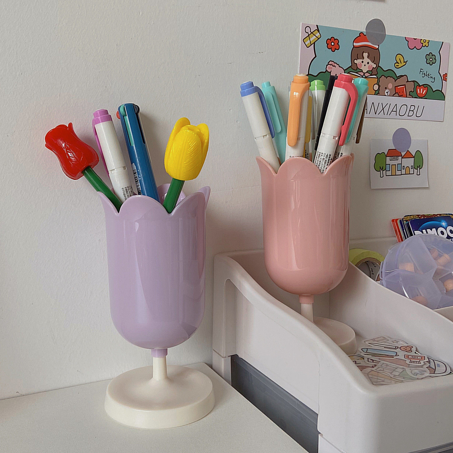 *Tomato Sensen*ins Girl Heart Petal Pencil Holder Tulip Brush Bucket Table Top Storage Decorative Knickets