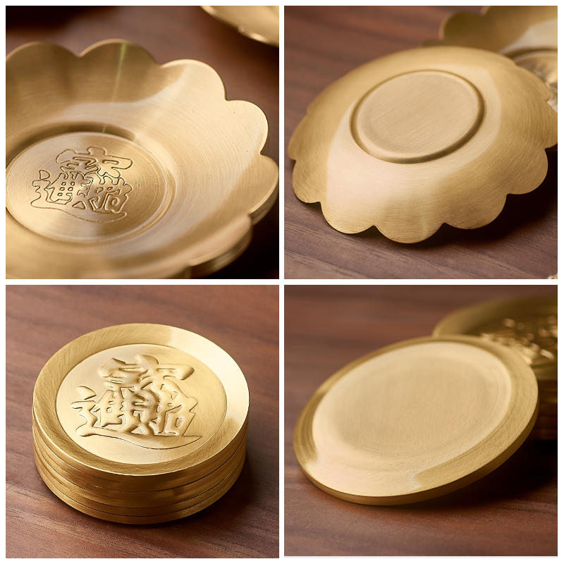 Qiu time kung fu tea set copper metal cup mat insulation prevent hot saucer cup mat cup tea accessories