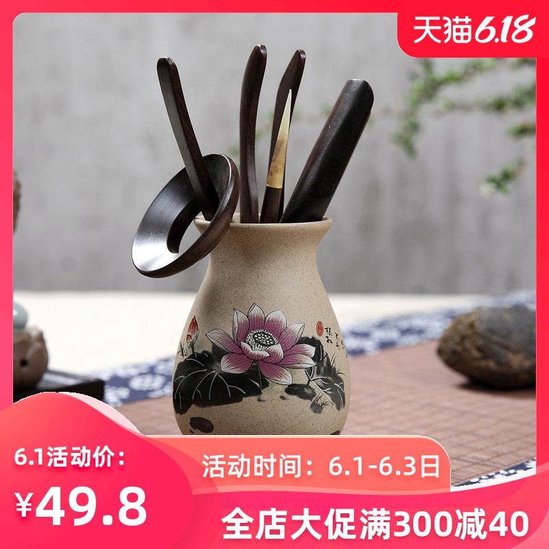 Kung fu tea tea tea tea tray machine accessories coarse pottery ebony wood 6 gentleman suit teaspoons ChaGa TSP