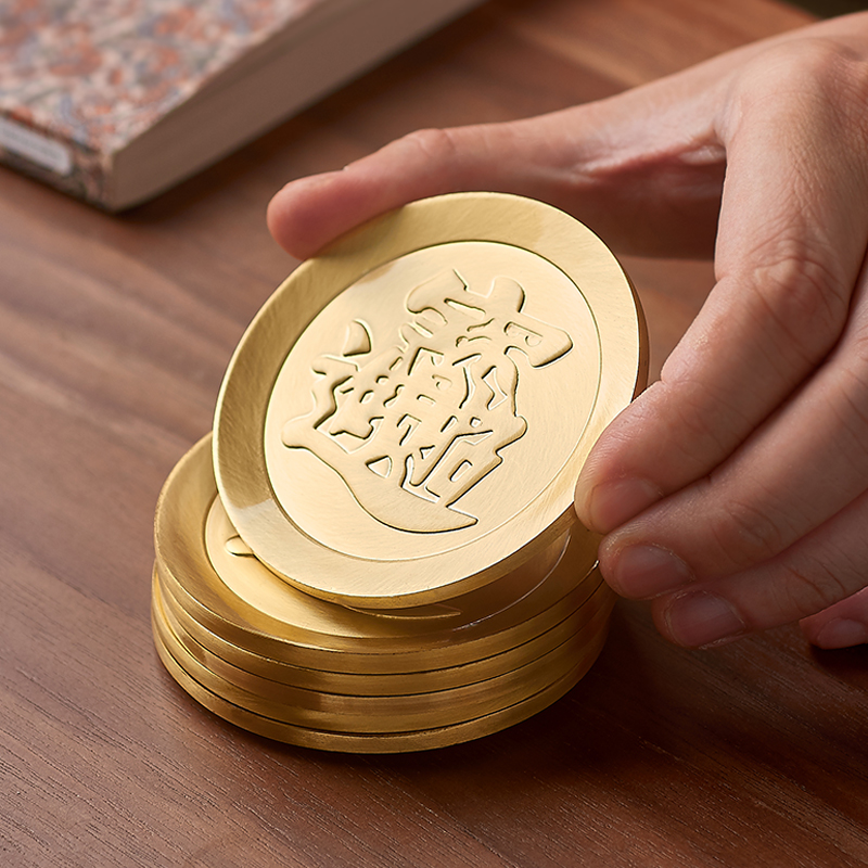 Qiu time kung fu tea set copper metal cup mat insulation prevent hot saucer cup mat cup tea accessories