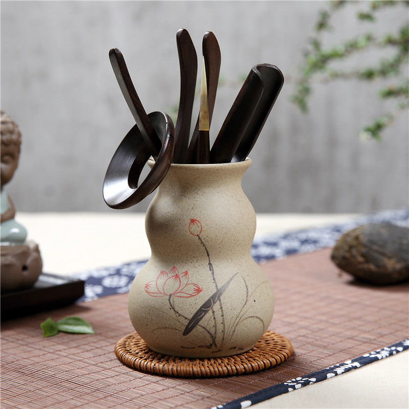 Kung fu tea tea tea tea tray machine accessories coarse pottery ebony wood 6 gentleman suit teaspoons ChaGa TSP