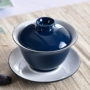 Lễ hội gốm Indigo Vẽ tay Kung Fu Cover Bowl Tea Cup Tea Set Tea Big Tea Bowl Lớn Ba Cup Jingdezhen Cổ đại ấm pha trà thủy tinh có lọc