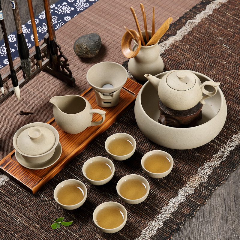The high time household of Chinese style tea ceramic coarse clay pottery kongfu tea cup lid bowl of restoring ancient ways suits for