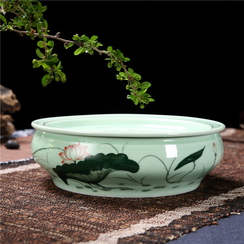 Qiu time household celadon hand - made chaoshan kungfu tea sets tea cup teapot ceramic circle water storage of a complete set of ground