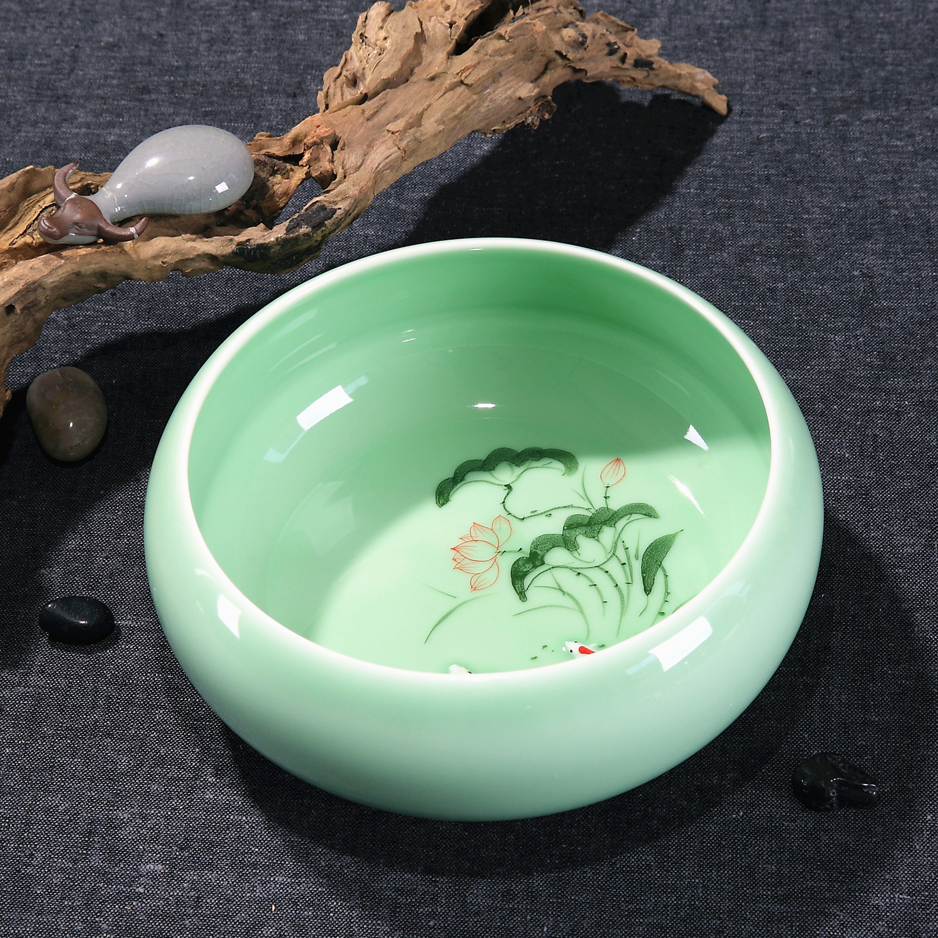 Kung fu tea set longquan celadon ceramics basin for wash cup tea wash bowl of tea large vessels XiCha big writing brush washer water jar
