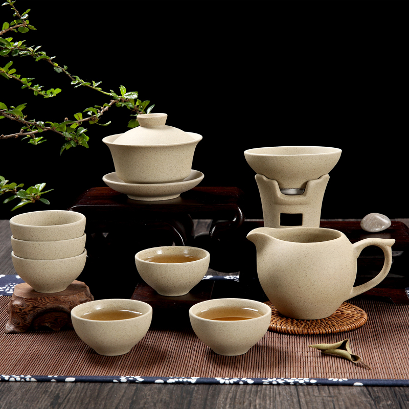 The Home office violet arenaceous coarse pottery tea tao kung fu tea tureen suit Chinese style restoring ancient ways of pottery and porcelain cups