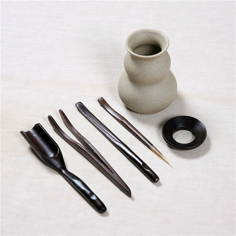 Kung fu tea tea tea tea tray machine accessories coarse pottery ebony wood 6 gentleman suit teaspoons ChaGa TSP