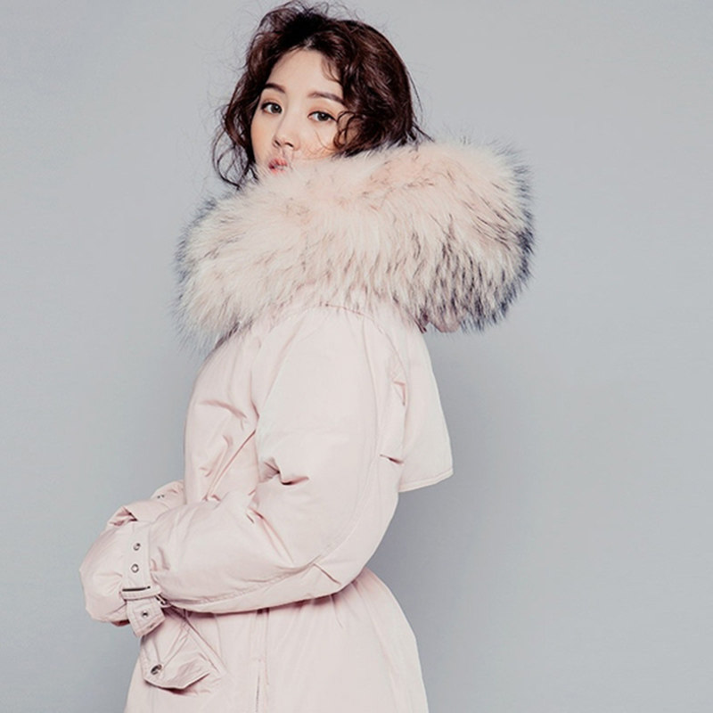 2019 Winter Korean version of the down jacket Women's medium long version South Korea's new big fur collar loose large size to fix the tide
