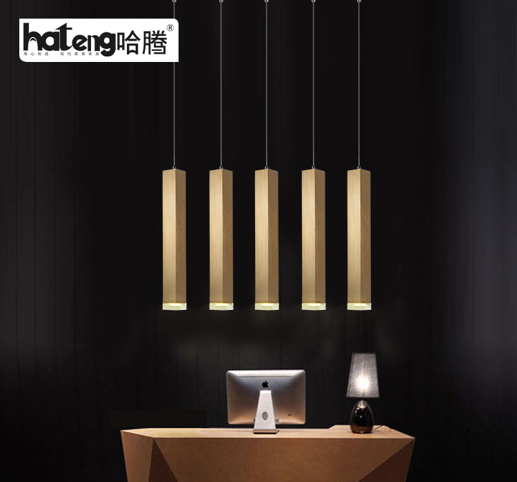 Modern minimalist chandelier personality creative restaurant square long cylinder bar lamp industrial style golden foreground chandelier-Taobao