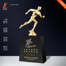Running race champion long-distance running marathon crystal trophy custom metal trophy running creative golden man