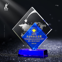 Creative Crystal Trophy Medals Customized Transparent Crystal Square Medals Blue Crystal lettering Authorization