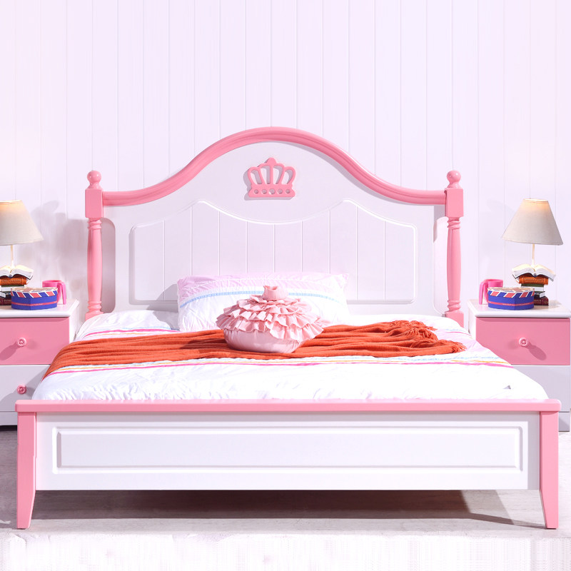 Solid wood princess bed children's bed girl pink 1 2 m 1 5 single bedroom children's room furniture combination set