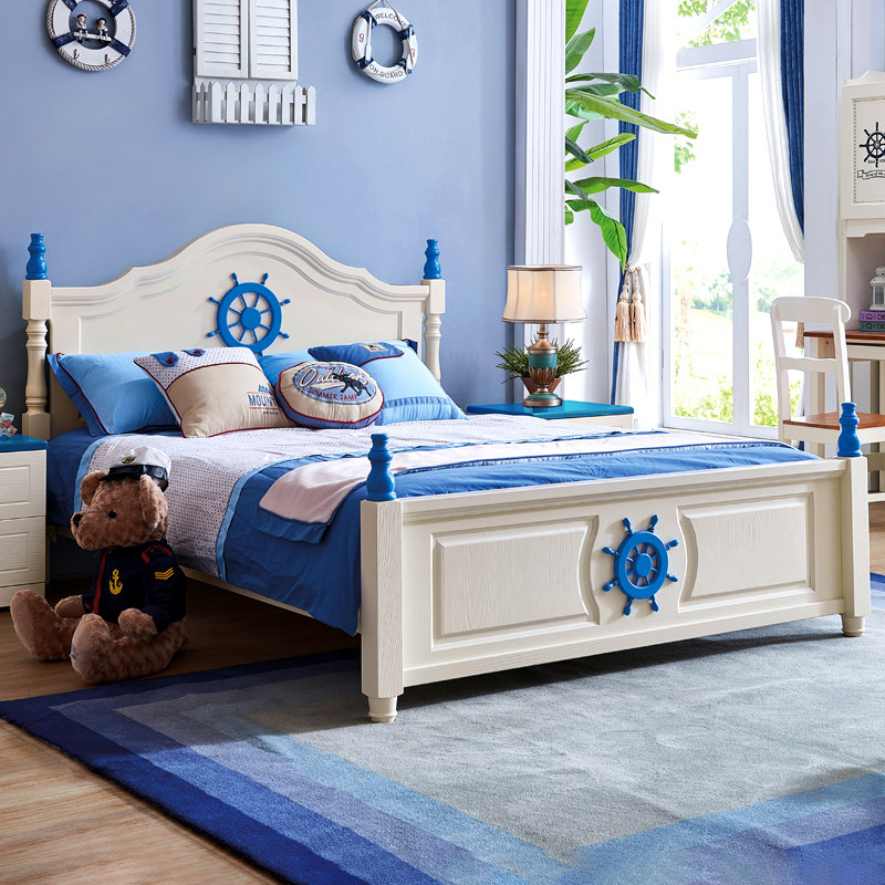 Mediterranean Solid Wood Children's Bed Boy Prince Bed Children House Furniture Combination Suit 1 2m1 5 m Single beds