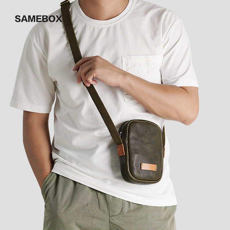 New avocado green head layer cowhide retro Japanese men's leather shoulder cross-body bag vegetable tanned leather small shoulder bag