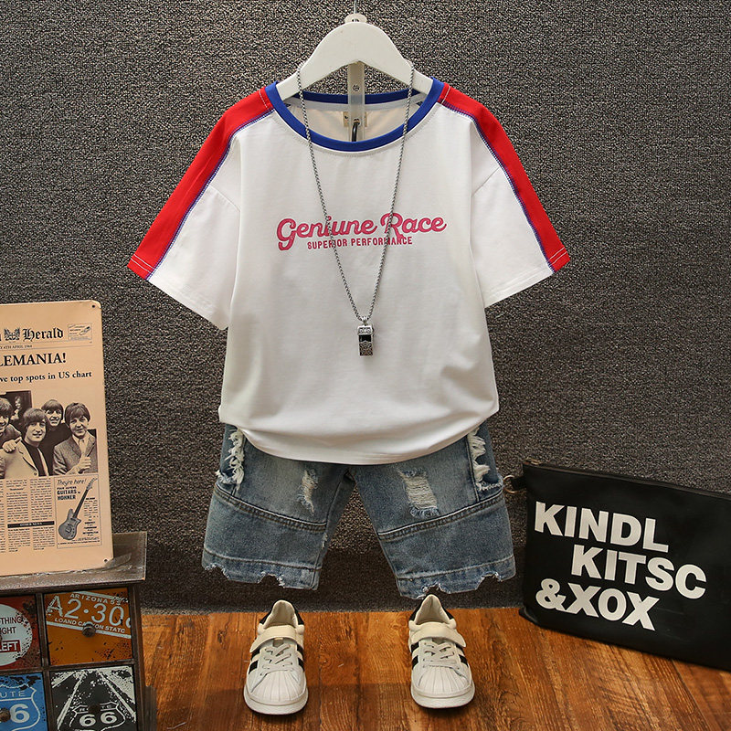 Children's clothing children's short-sleeved T-shirt 2022 summer new boys' cotton sports contrast color round neck top trendy