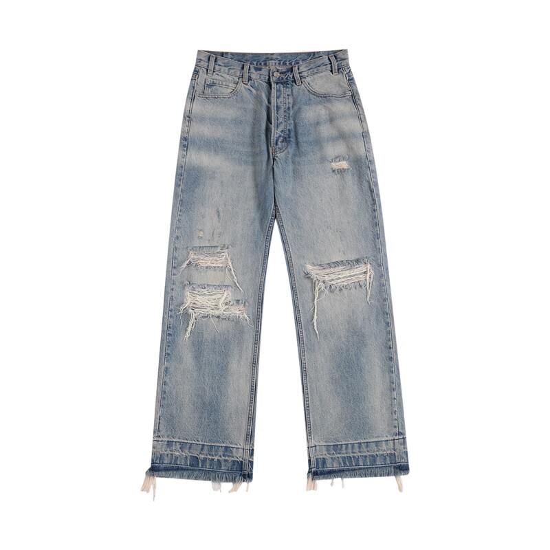 Japan's Kaihara Fabric 25 New Wesley Zuma Destroyed Washed Straight Loose Jeans