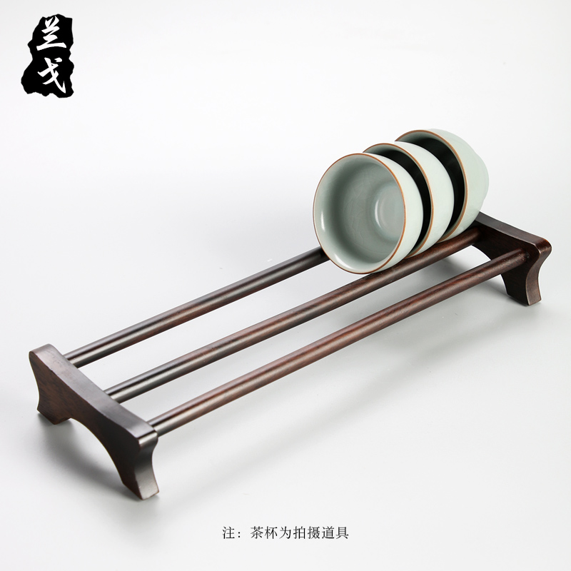 Having kung fu tea set suit household cupholders solid wood, cool beverage holder ebony tea accessories chicken wing wooden shelf