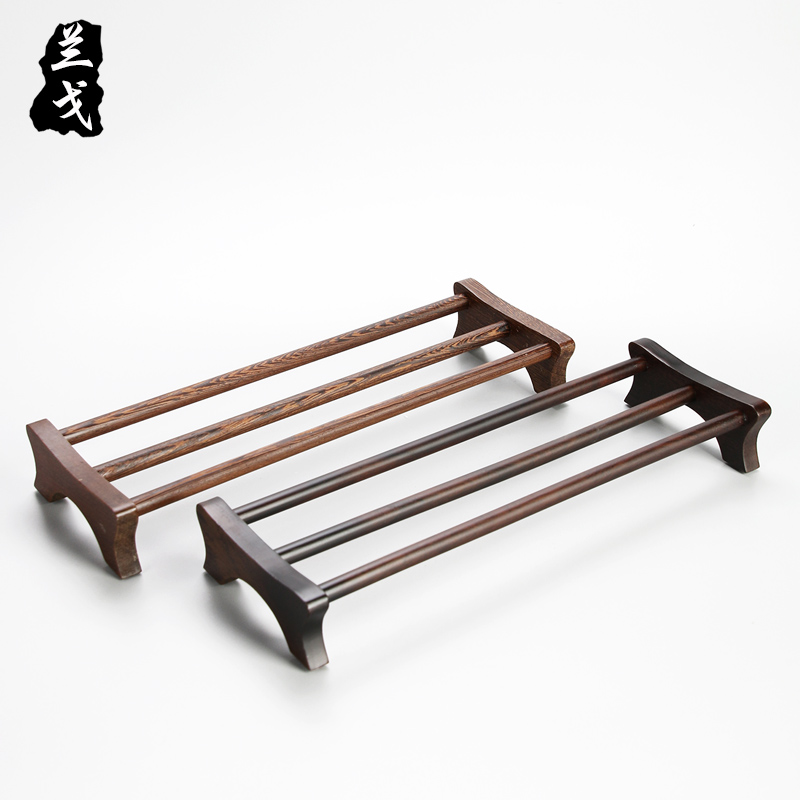 Having kung fu tea set suit household cupholders solid wood, cool beverage holder ebony tea accessories chicken wing wooden shelf