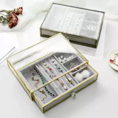 Glass single layer jewelry jewelry box earrings ring hand bracelet necklace headwear jewelry storage box finishing box