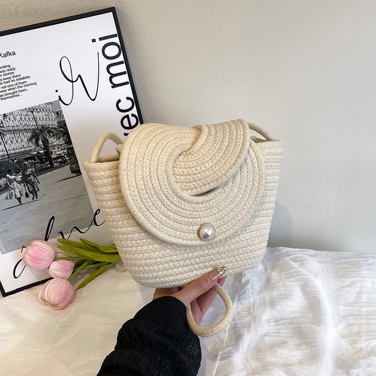 Bags for Women 2025 New Style Pearl Casual Bag Crossbody Small Bag Seaside Vacation Beach Bag Woven Bucket Bag