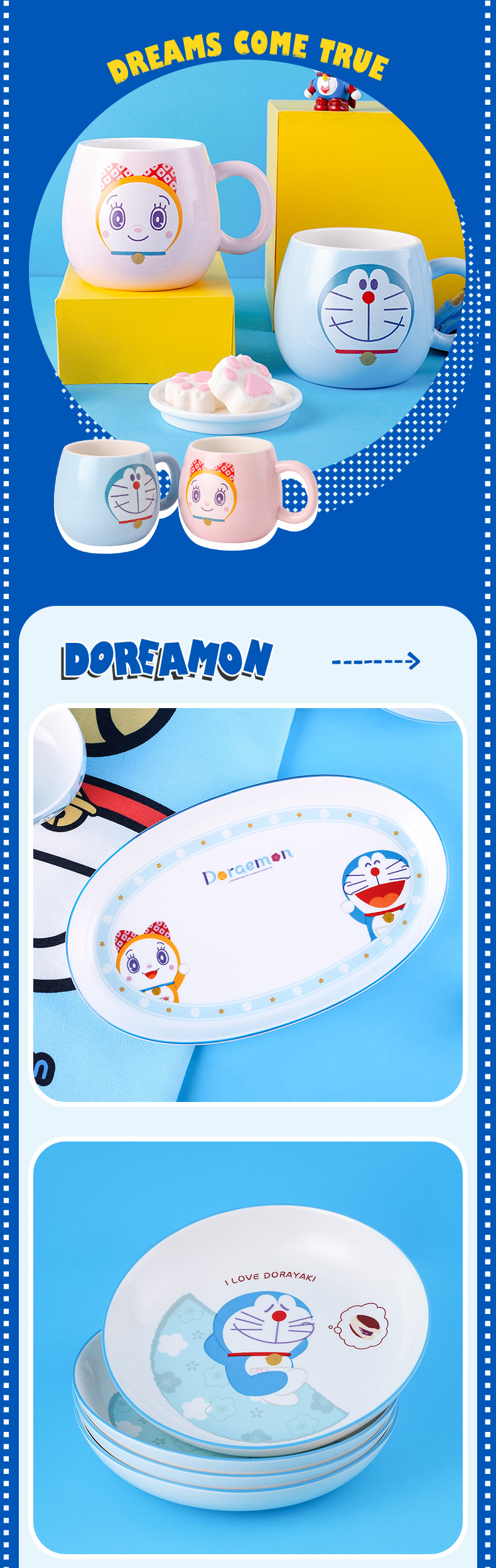 Doraemon Japanese ceramic bowl dish bowl chopsticks dishes suit household cutlery set of official licensed to use combination of 10 people