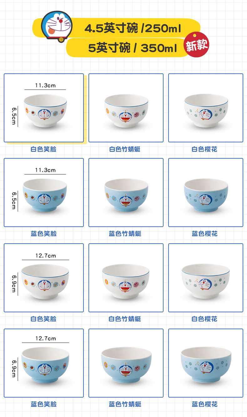 Doraemon ceramic bowl suit household combination dishes tableware suit to eat to use 10 genuine official authorization