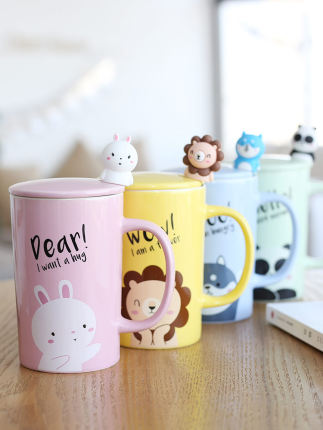 可爱陶瓷杯子马克杯带盖勺,送女友创意礼物 可爱陶瓷杯子马克杯带盖勺,送女友创意礼物