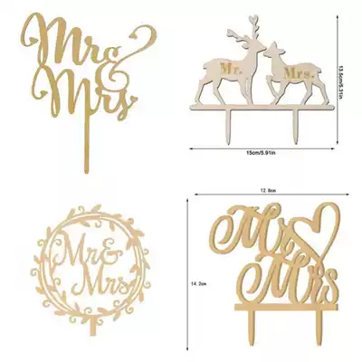 MR MRS creative wood dessert cake plug-in MR. Lady bride and groom wedding cake baking decoration